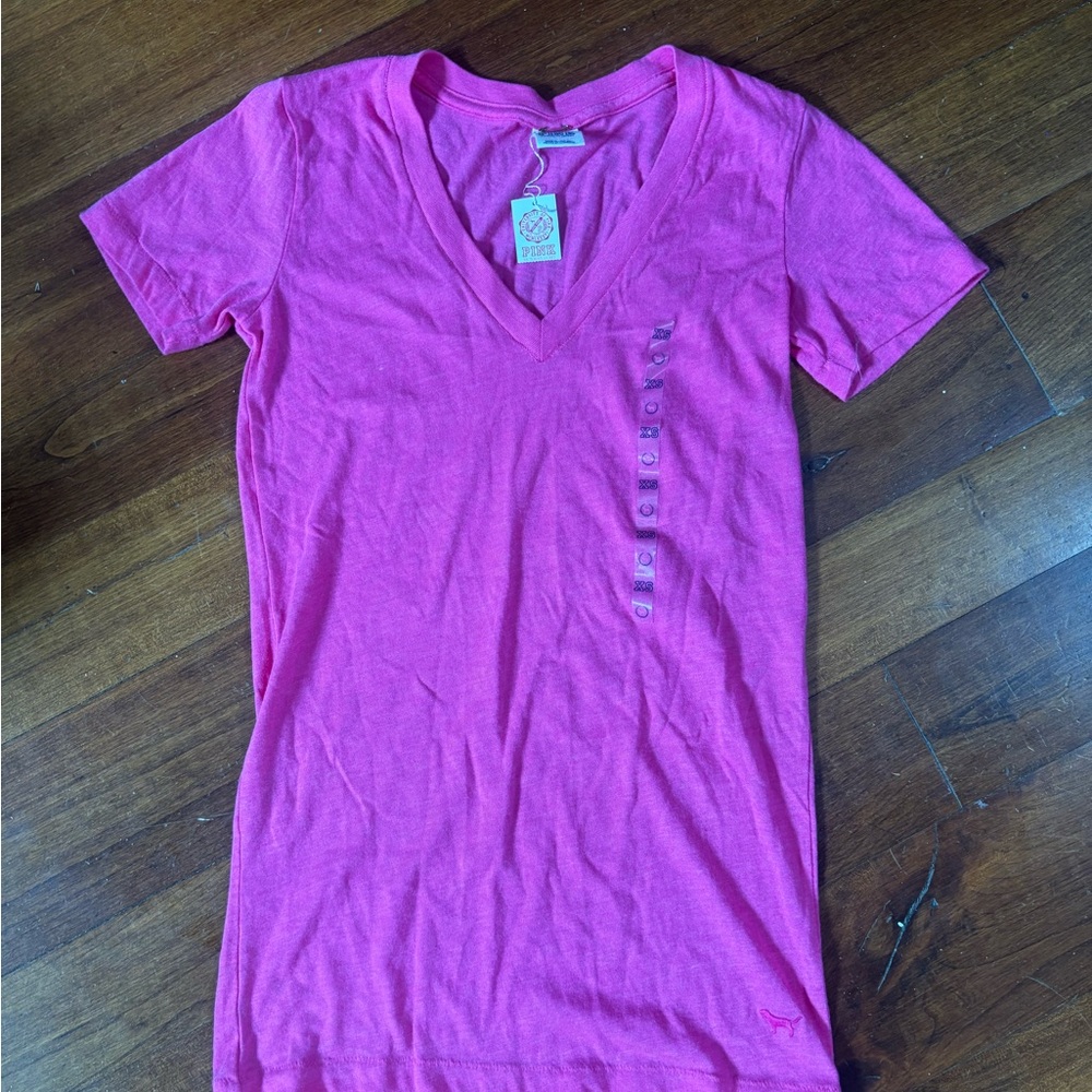 PINK Victoria's Secret Bright Pink V-Neck Tee-NWT